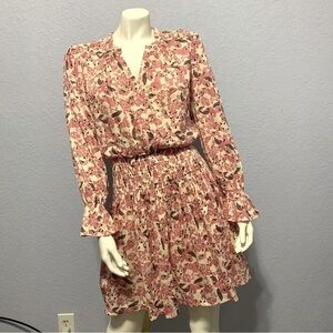 Roan + Ryan Evereve Floral V-Neck Smocked Long Sleeve Lined Mini Dress